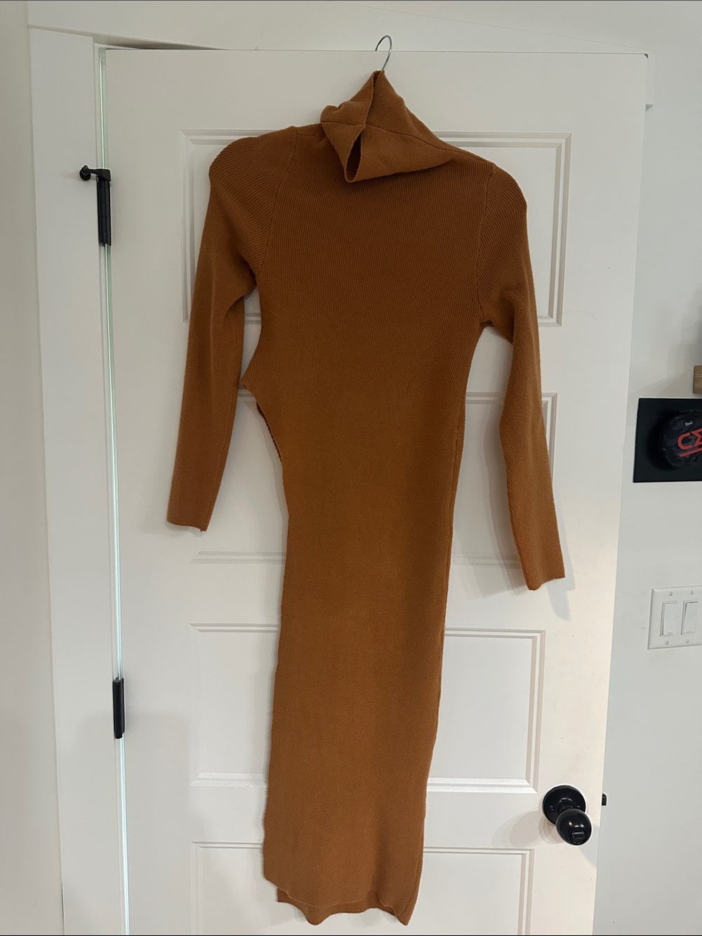 Women's Asymmetric Knit Midi Dress in Camel